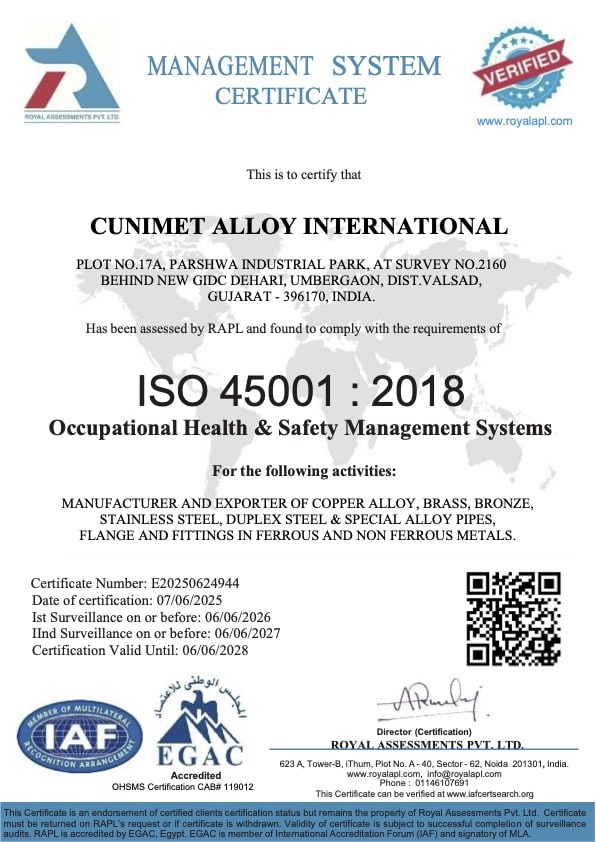 CUNIMET ALLOY INTERNATIONAL OHSMS