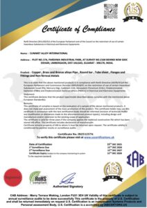 CUNIMET - Certificate of Compliance