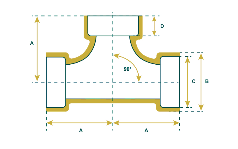 90/10 CuNi Socket Weld Double Sweep Tee Drawing