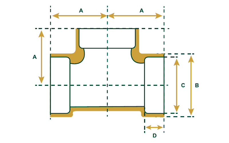 90/10 Copper Nickel Socket Weld Equal Tee Drawing